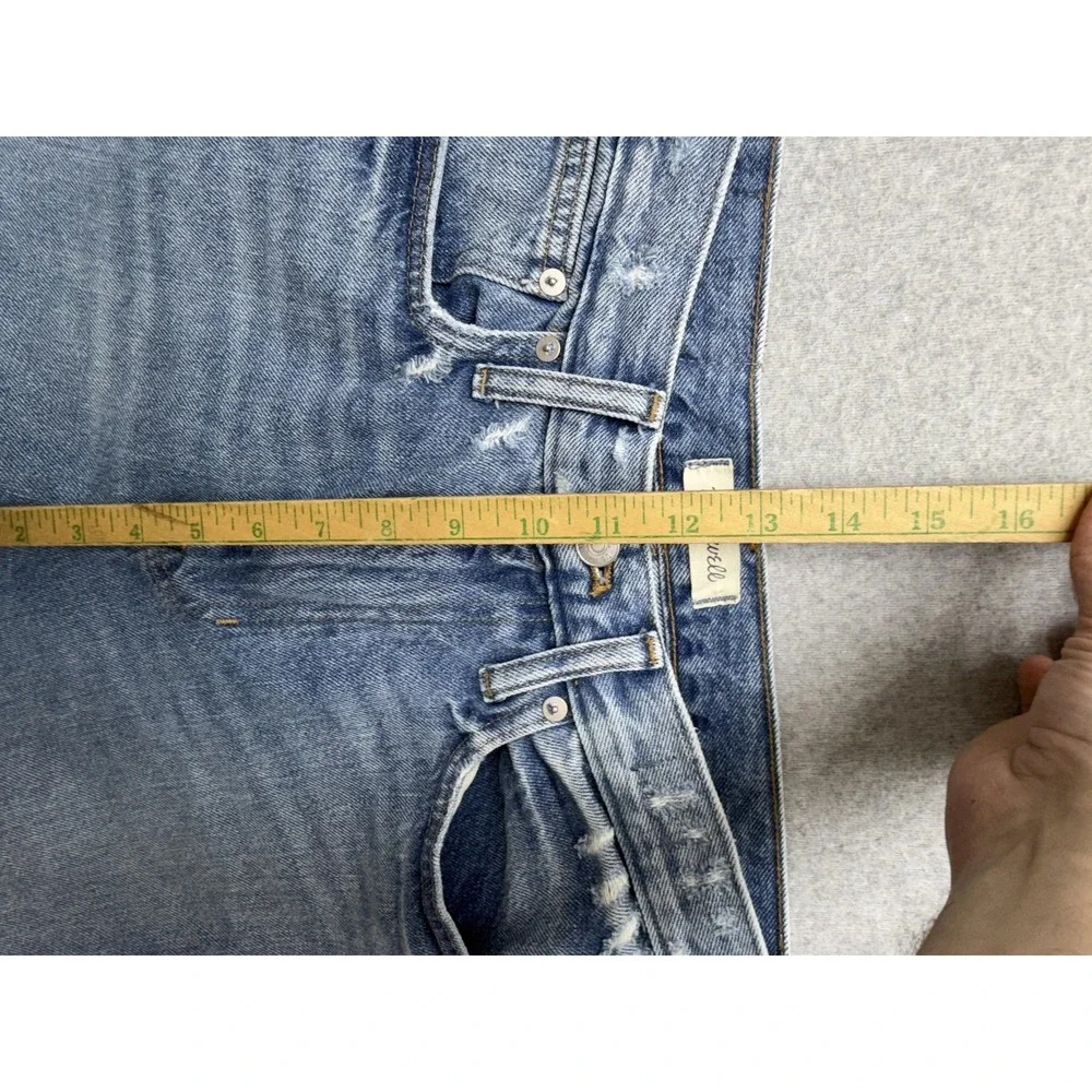 Madewell The Mom Jean Womens 27 Blue‎ High Rise Crop Distressed Raw Hem Denim